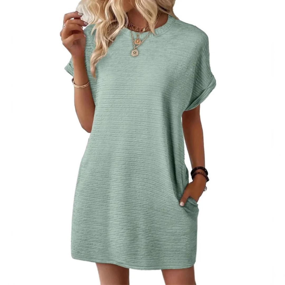 Evasha | Lässig  Minimalistisch Rundhalsausschnitt Sommerkleid