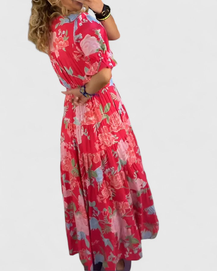 Ursula | Elegantes Kleid mit Blumenmuster und V-Ausschnitt